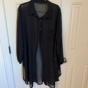 Boutique Sheer Black Button-Up Tunic Top/Dress 2X